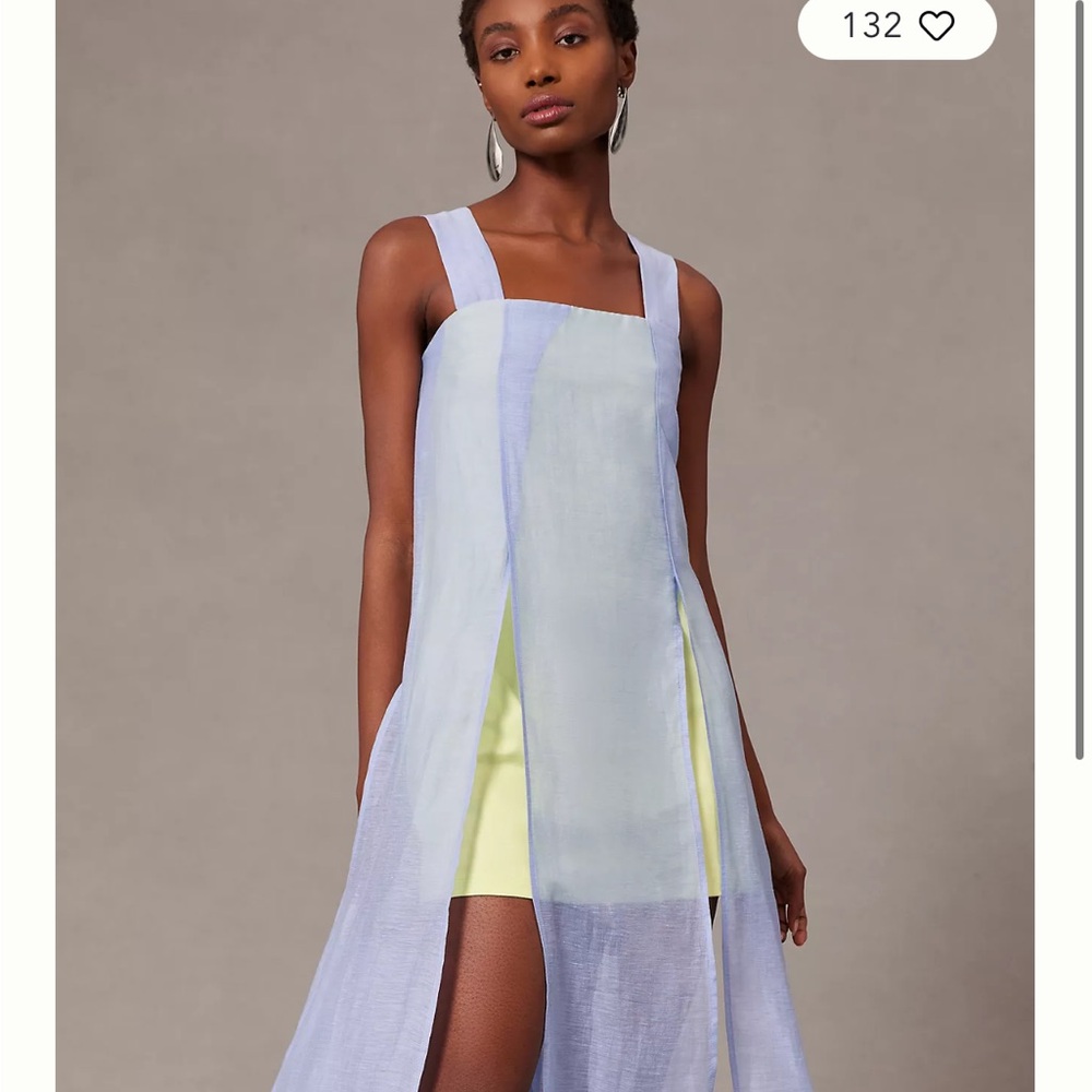 Elegant Sheer Layered Dress in Light Blue and Yellow